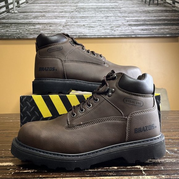 NEW Men's Brown Brazos Tradesman ST Brown Steel Toe Boots Size 9 - Picture 1 of 7